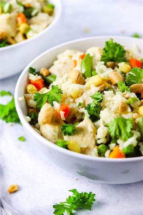 Return all the fried ingredients like eggs, shrimps, and veggies to the instant pot. Instant Pot Chicken Fried Rice - Colleen Christensen Nutrition