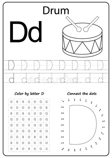 Writing letter D. Worksheet. Writing A-Z, alphabet, exercises game for
