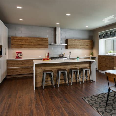 Horizontal grain kitchen cabinets modern kitchen design ideas via durasupreme.com. The Latest Trends In Cabinets Mix It Up | Modern kitchen ...