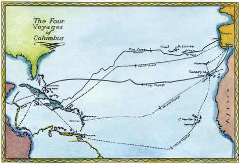 Stretched Canvas Art Columbus Map 1400s Nmap Of The Four Voyages