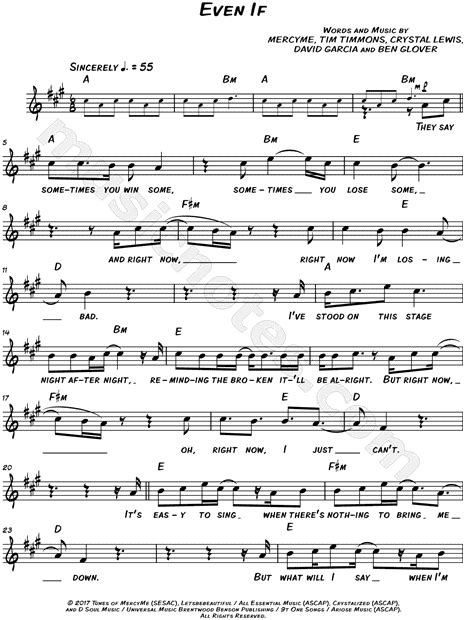 Mercyme Even If Sheet Music Leadsheet In A Major Transposable