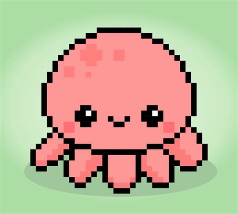 8 Bit Pixel Of Octopus Animal For Game Assets And Cross Stitch