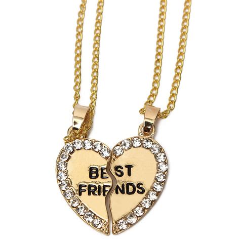 Best Friend Friendship Crystal Half Love Heart Pendant Pendant Necklace