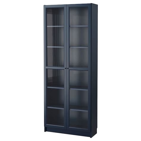 Billy Bookcase With Glass Doors Dark Blue 80x30x202 Cm Ikea