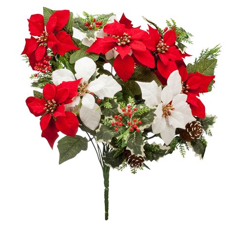 Oakridge Holiday Poinsettia And Pinecone Bush Artificial Floral Indoor