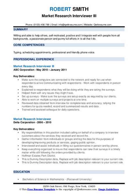 8 best online resume templates of 2019 download customize. Market Research Interviewer Resume Samples | QwikResume