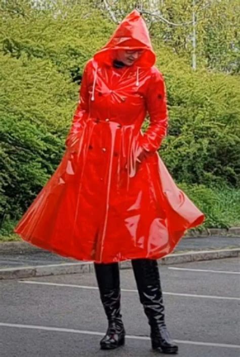 pvc raincoat hooded cloak wet dreams raincoats for women rain wear red leather jacket