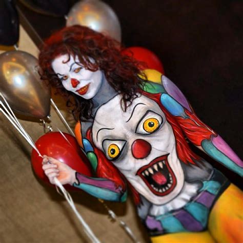 Creepy Pennywise Facepainting Clown Bodypainting Body Art Painting