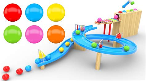 Learn Colors And Shapes With Marble Maze Run And Wooden Hammer