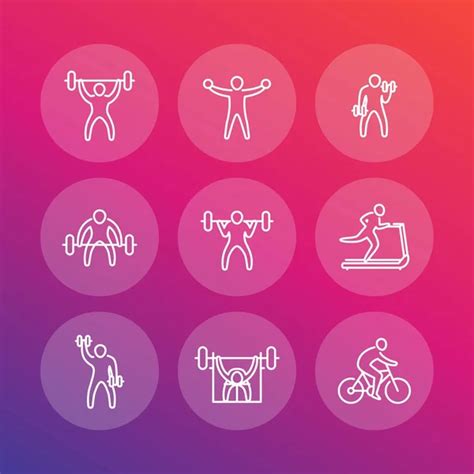 Gym Fitness Exercises Thin Line Icons Gym Pictograms With Exercising