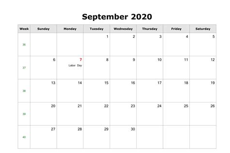 Free Printable September Holidays 2020 Calendar Usa Uk Canada