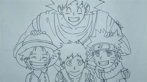Speed Drawing Goku Naruto Ichigo E Luffy Youtube