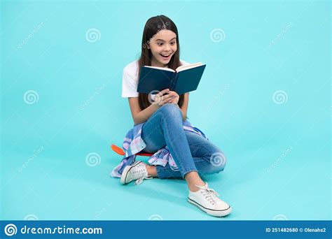Teenager School Girl Study With Books Learning Knowledge And Kids