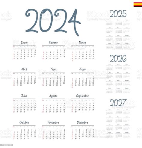 Spanish Calendar 2024 2025 2026 2027 Week Starts On Sunday Stock