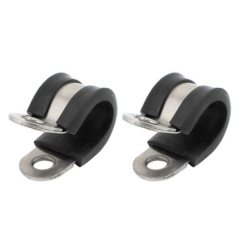 2pcs 12mm Dia Rubber Lined R Shaped Stainless Steel Tube Pipe Clips