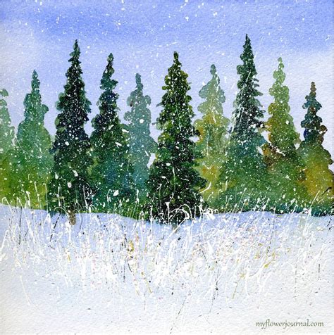 Winter Watercolor With Splattered Acrylic Paint My