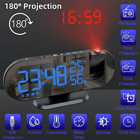 Led Digital Projection Alarm Clock Electronic Alarm Clock With 180