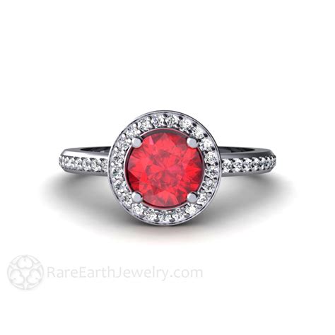 Ruby Engagement Ring Diamond Halo Ruby Ring Custom Wedding Etsy