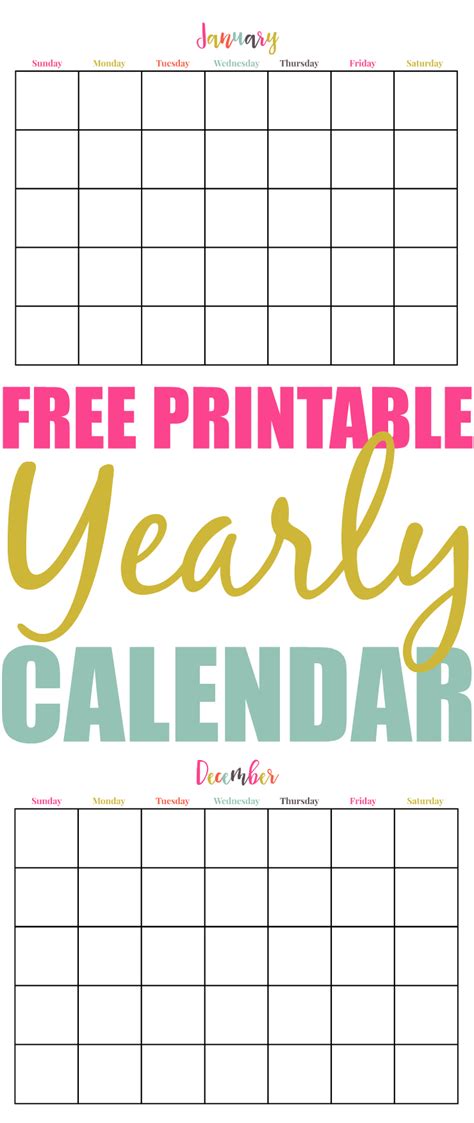 High Resolution Free Printable Yearly Calendars