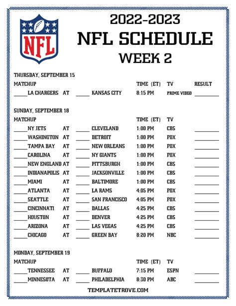 Nfl Printable Weekly Schedule Check Out The Comprehensive Breakdown Of
