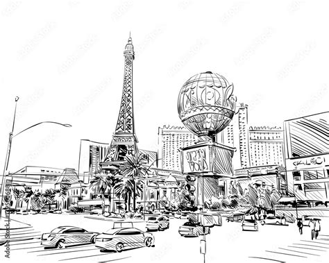 Las Vegas City Hand Drawnusa Nevada Street Sketch Vector