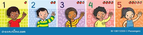 Kids Showing Numbers 1 To 5 By Fingers Education Stock Illustration