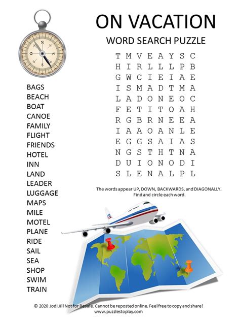 Vacation Word Search Puzzle Puzzles To Play