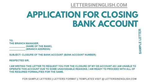 Letter To Bank For Closing Account Letter To Bank Manager For Closing