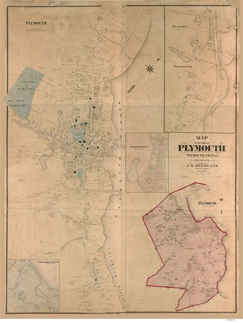 Plymouth 1874 Old Map Plymouth County Massachusetts Cities Other