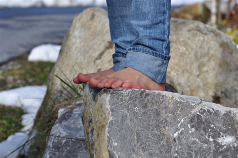 Free Images Rock Winter Feet Adventure Stone Jeans Spring