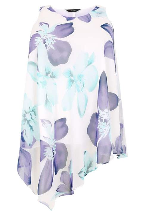 White Mint Green And Blue Floral Print Sleeveless Chiffon Top With