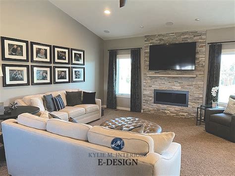 Anew Gray Living Room Stacked Ledgestone Fireplace