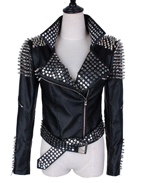 Leather Jacket Women Punk Rivets Studded Motorcycle Leather Spiked