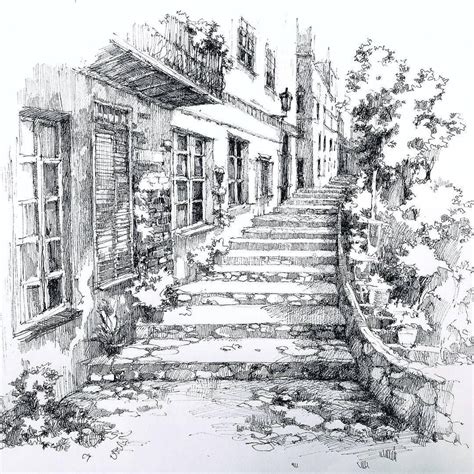 Rustic Architectural Urban Sketches Landscape Drawings Landscape