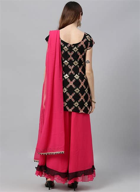 Shop Ethnovog Black Embroidered N Pink Palazzo Suit Festive Wear Made To Measure Dress For
