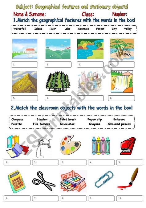 Geographical Features And Stationery Objects Esl Worksheet By Remziye