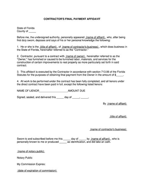 Contractor S Final Payment Affidavit Florida Pdf Fill Out Sign