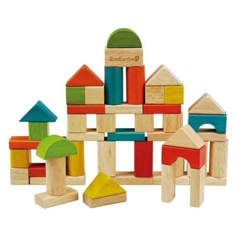 Everearth 50pcs Building Blocks Wooden Block Set Wooden Wonderland