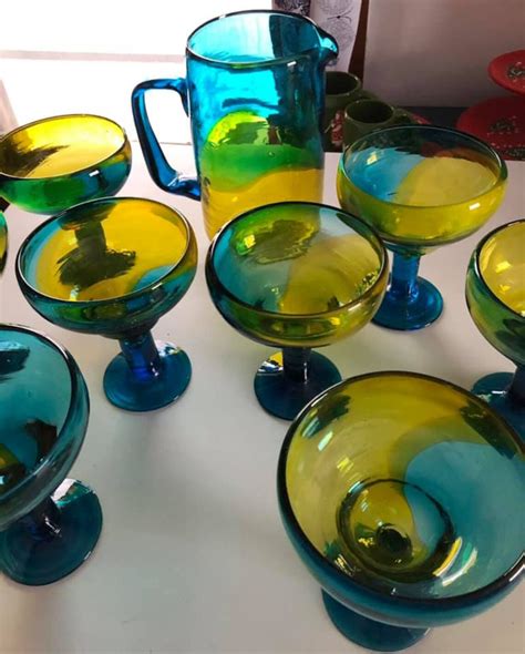Set Of 9 Margarita Pitcher And 8 Glasses Crate And Barrel Etsy