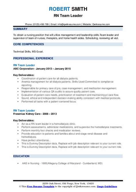 Mentioned is the way you can write team leader cv template. RN Team Leader Resume Samples | QwikResume