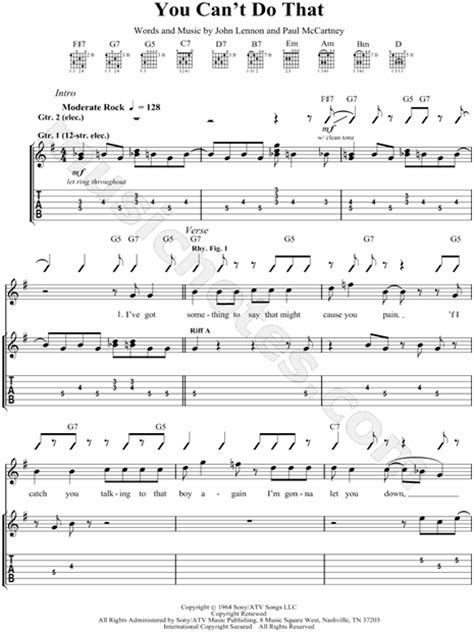 The Beatles You Can T Do That Guitar Tab In G Major Download