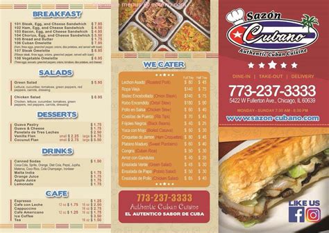 Online Menu Of Sazon Cubano Restaurant Chicago Illinois 60639 Zmenu