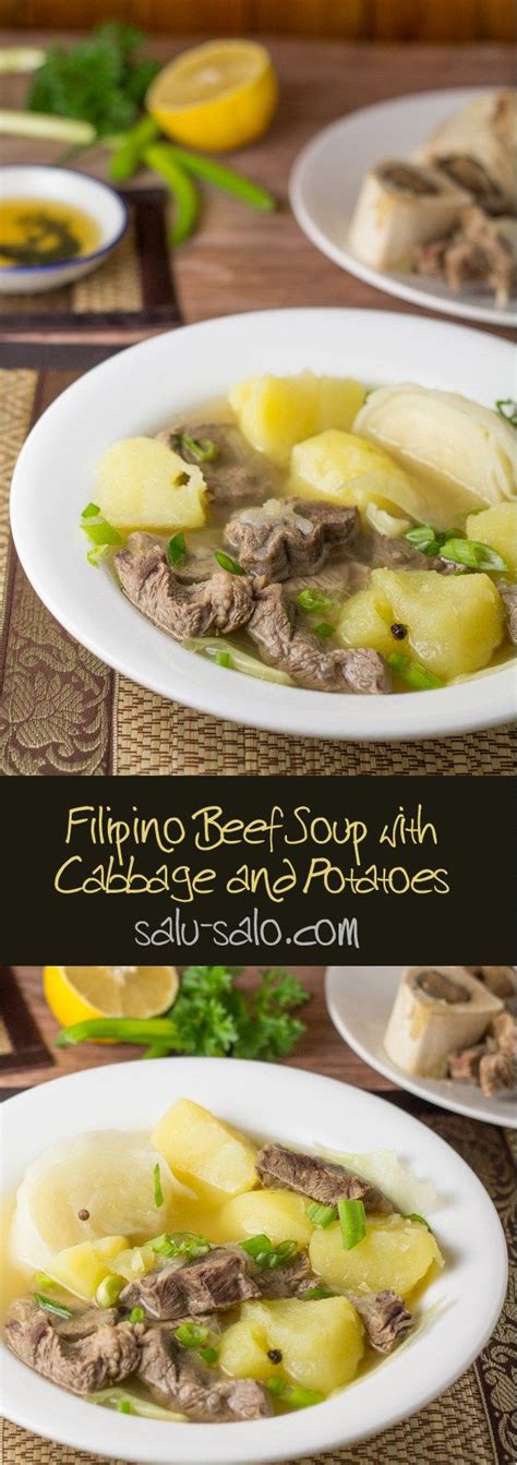 This hearty hamburger soup recipe is loaded with potatoes and vegetables in a delicious broth. Nilagang Baka (Beef Soup with Cabbage and Potatoes) | Recipe | Beef nilaga recipe, Cabbage ...