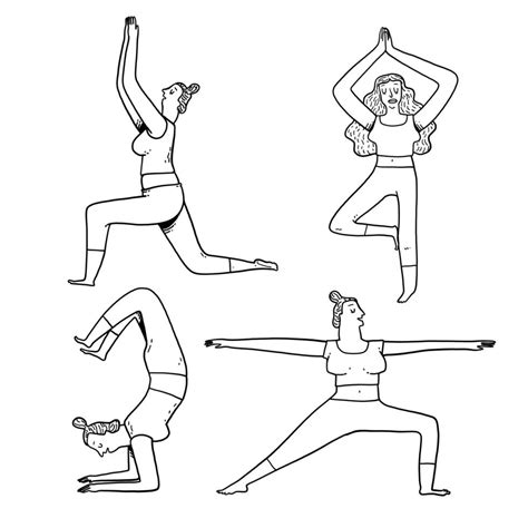 Yoga Exercises Poses In Outline Style 1226316 Vector Art At Vecteezy