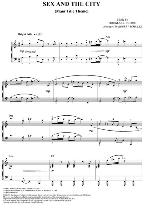 Sex And The City Main Title Theme Sheet Music For Piano Solo Sheet