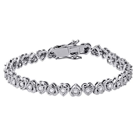 Jewelry For Less 1 Row Heart Shaped Diamond Tennis Bracelet Bezel Set