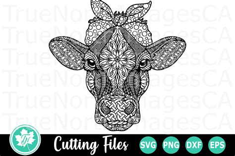 Download Zentangle Cow with Bandana - An Animal SVG Cut File ...