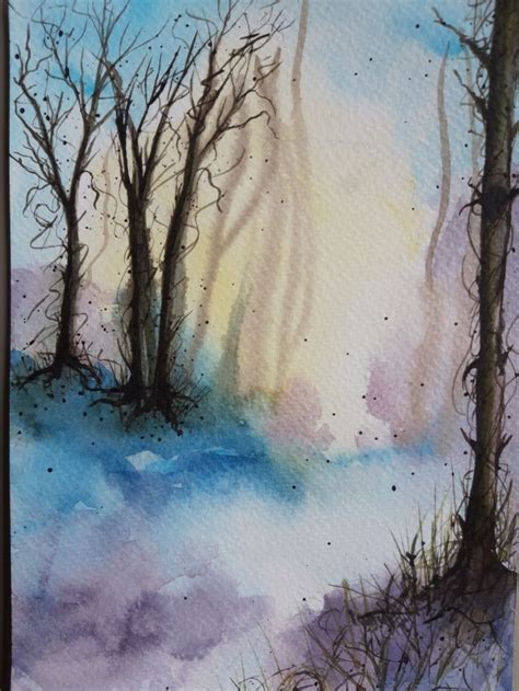 Enchanted Misty Forest Watercolour Painting Painting Forest Painting
