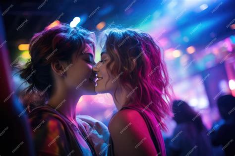 Una Joven Pareja De Lesbianas Baila Libremente Abrazando El Amor En Medio De Música Dinámica Y