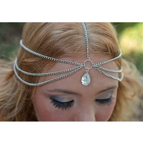 Silver Color Crystal Indian Headband Hair Accessories Head Jewelry Rhinestone Forehead Head